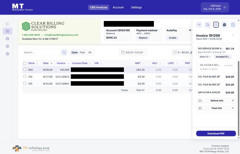 Line Items: billed items with the included items listed under each service