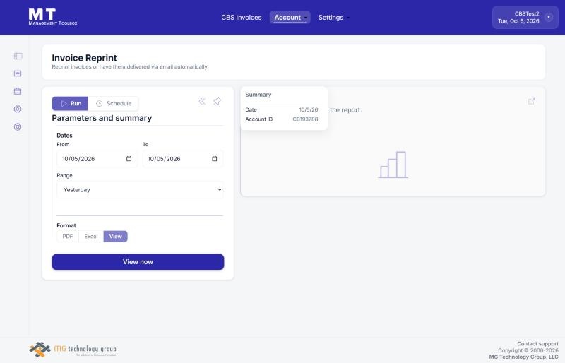 Invoice Reprint - the Run tab