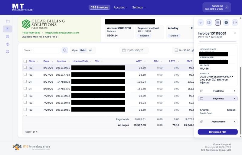 Payments on a paid invoice (date, method and amount)