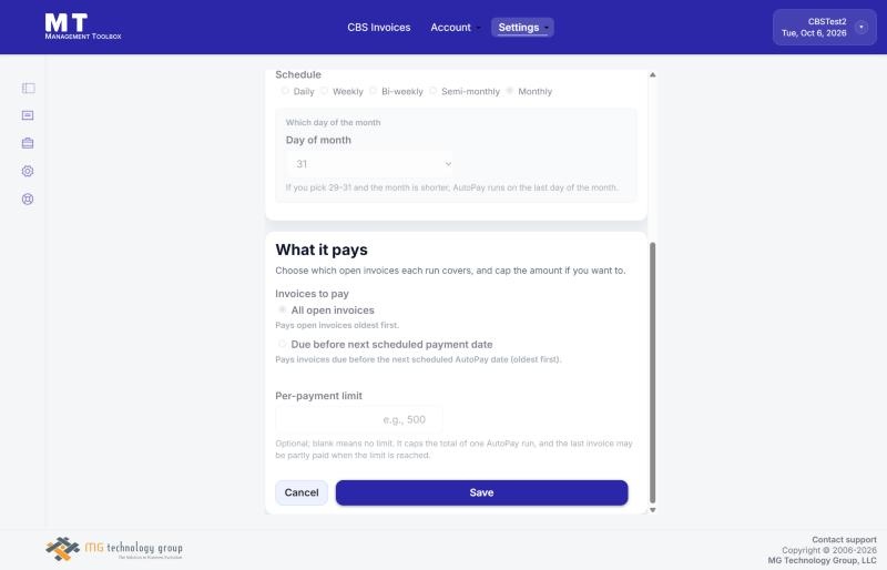 AutoPay settings - what it pays