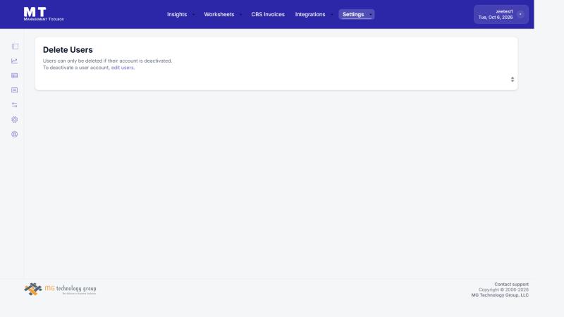 Delete Users. Only deactivated users are listed