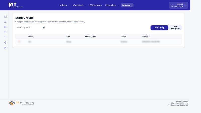 Store Groups (names are hidden in this example)