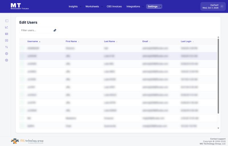 Edit Users (names and emails are hidden in this example)