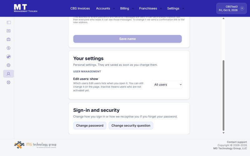 Your settings: the Edit users: show setting under User management