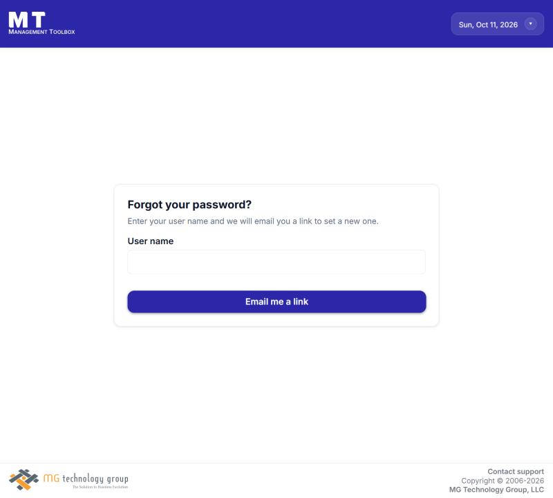 The Forgot your password page: type your user name and select Email me a link